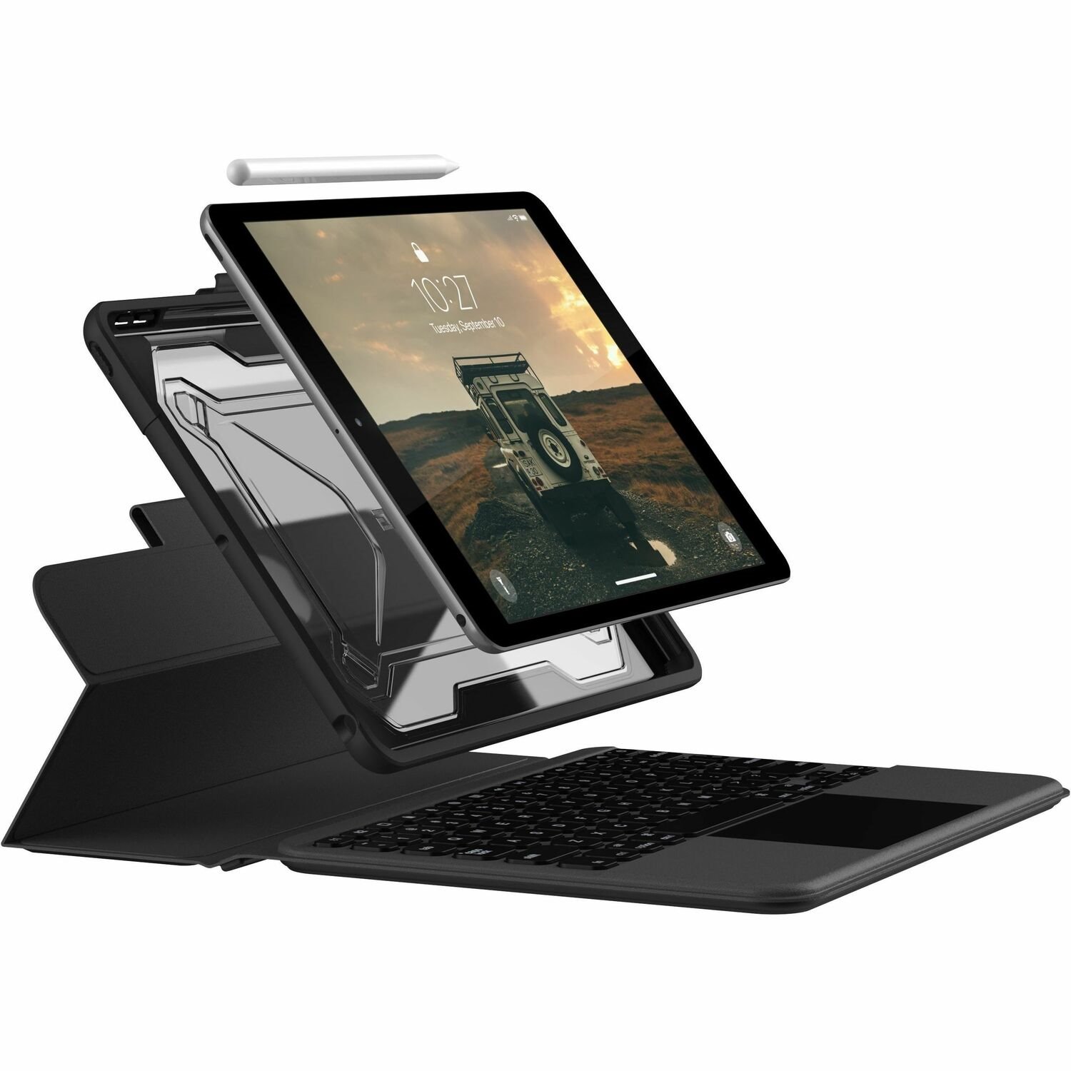 Urban Armor Gear Rugged Keyboard/Cover Case (Folio) for 25.9 cm (10.2") Apple iPad (7th Generation), iPad (8th Generation), iPad (9th Generation) Tablet - Ash, Black