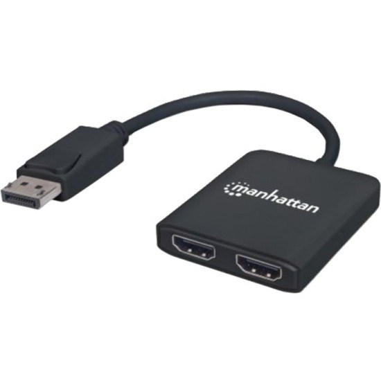 Manhattan DisplayPort 1.2 to 2-Port HDMI Splitter Hub with MST, 4K@30Hz, USB-A Powered, Video Wall Function, HDCP 2.2, Black, Three Year Warranty, Blister