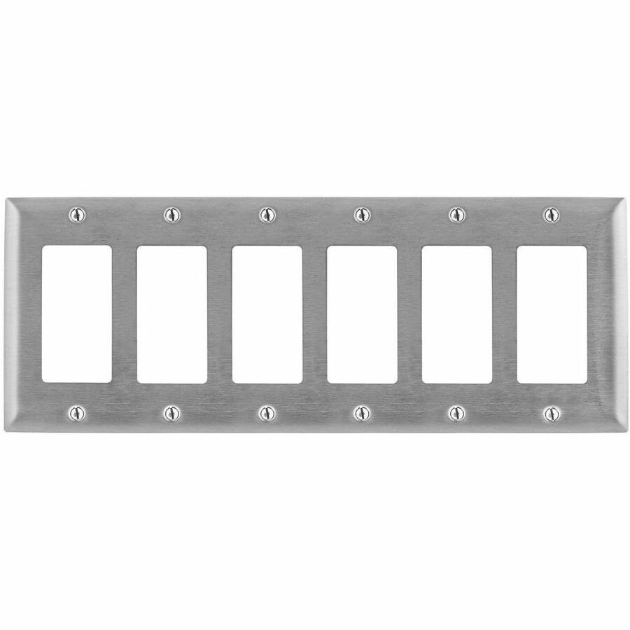 Hubbell Wallplate, 6-G, Gfci, SS