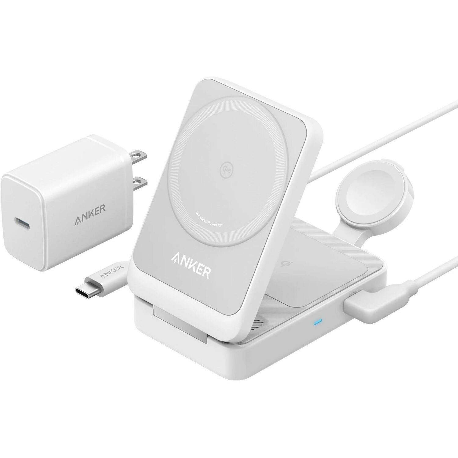 Anker Maggo Wireless Charging Station (15W, Foldable 3-In-1) Bundle Cable And Charger
