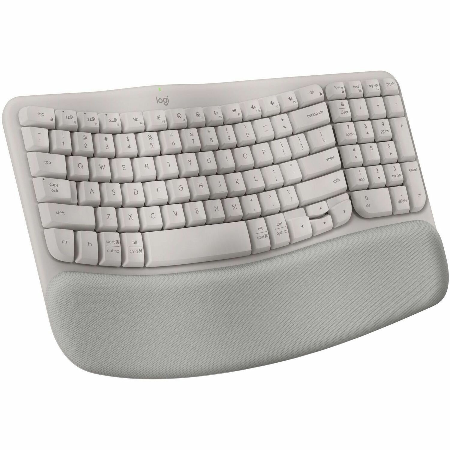 Logitech Wave Keys Wireless Ergonomic Keyboard with Cushioned Palm Rest, Comfortable Natural Typing, Easy-Switch, Bluetooth, Sand