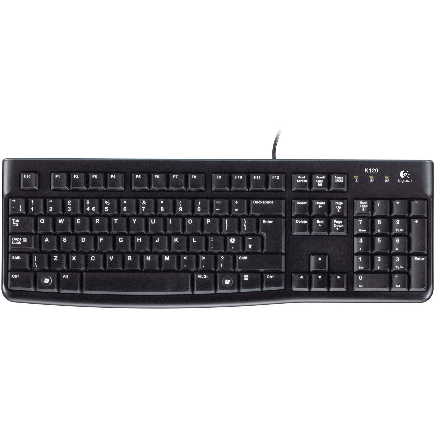 Logitech K120 Keyboard - Cable Connectivity - USB 2.0 Interface - Norwegian, Danish, Finnish, Swedish - Black