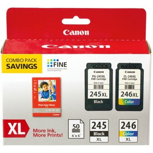 Canon PG-245XL/CL-246XL Original Inkjet Ink Cartridge/Paper Kit - Combo Pack - Black, Color Pack