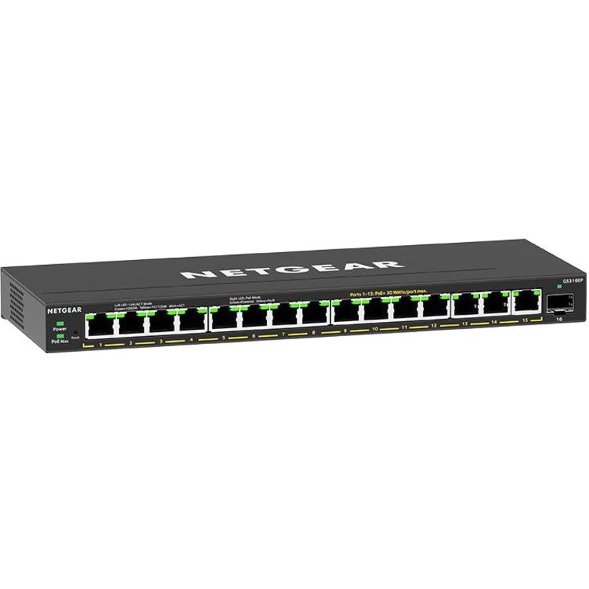 Netgear GS316EP 16 Ports Ethernet Switch - Gigabit Ethernet - 10/100/1000Base-T, 1000Base-X