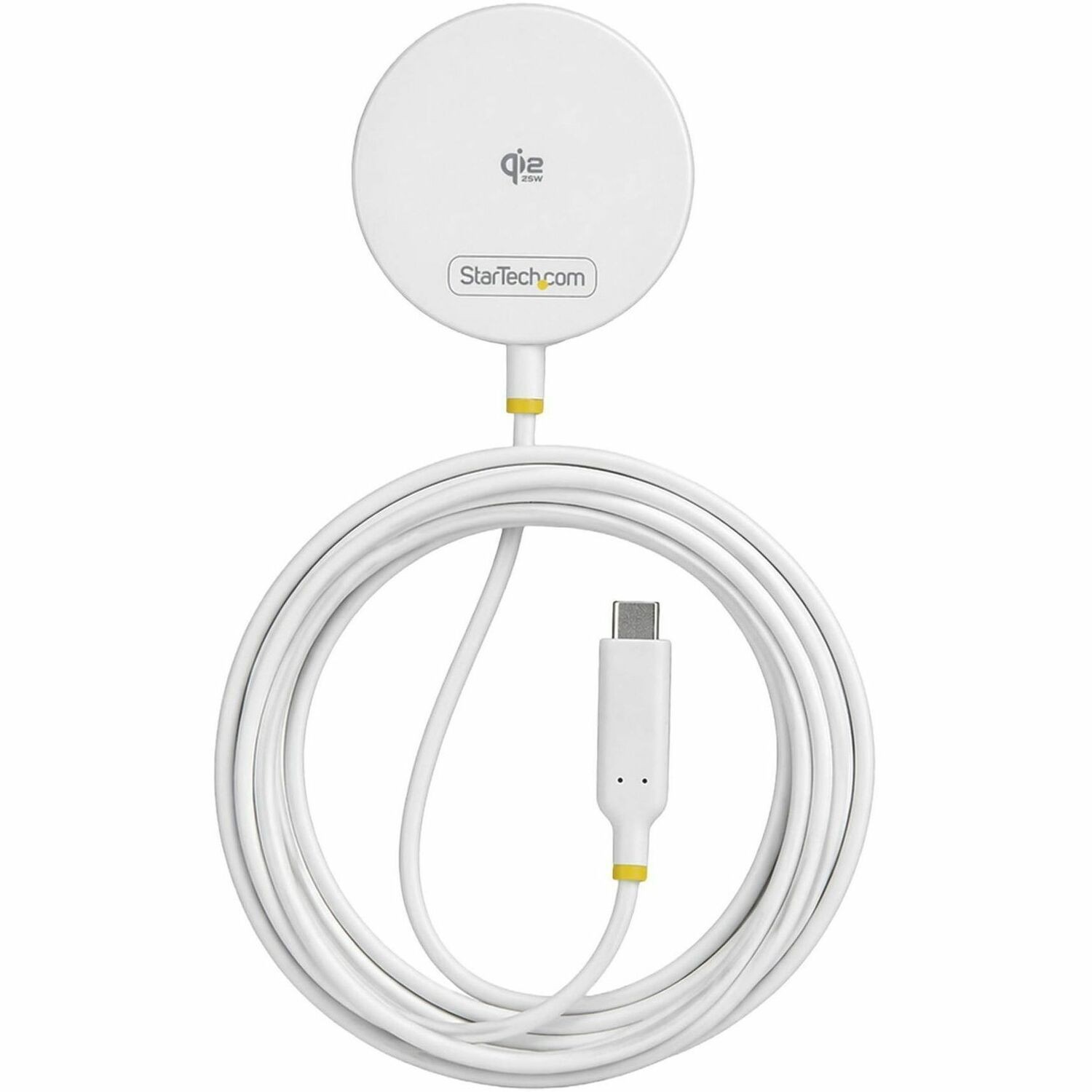 StarTech Qi2.2 25W Magnetic Wireless Charging Pad, 6.6ft/2m USB-C Tethered Cable, MagSafe Compatible, iPhone 17/16 Pro/Pro Max, White