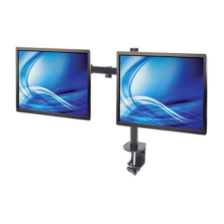 Dual Desk Mount for TV & Monitors (Full Motion), For screens 10" to 27" , Clamp Assembly, VESA compatability: 75x75 and 100x100mm - check the dimensions of the four mounting holes on back of screen to ensure it fits, Max 8kg (each), Black, Bracket