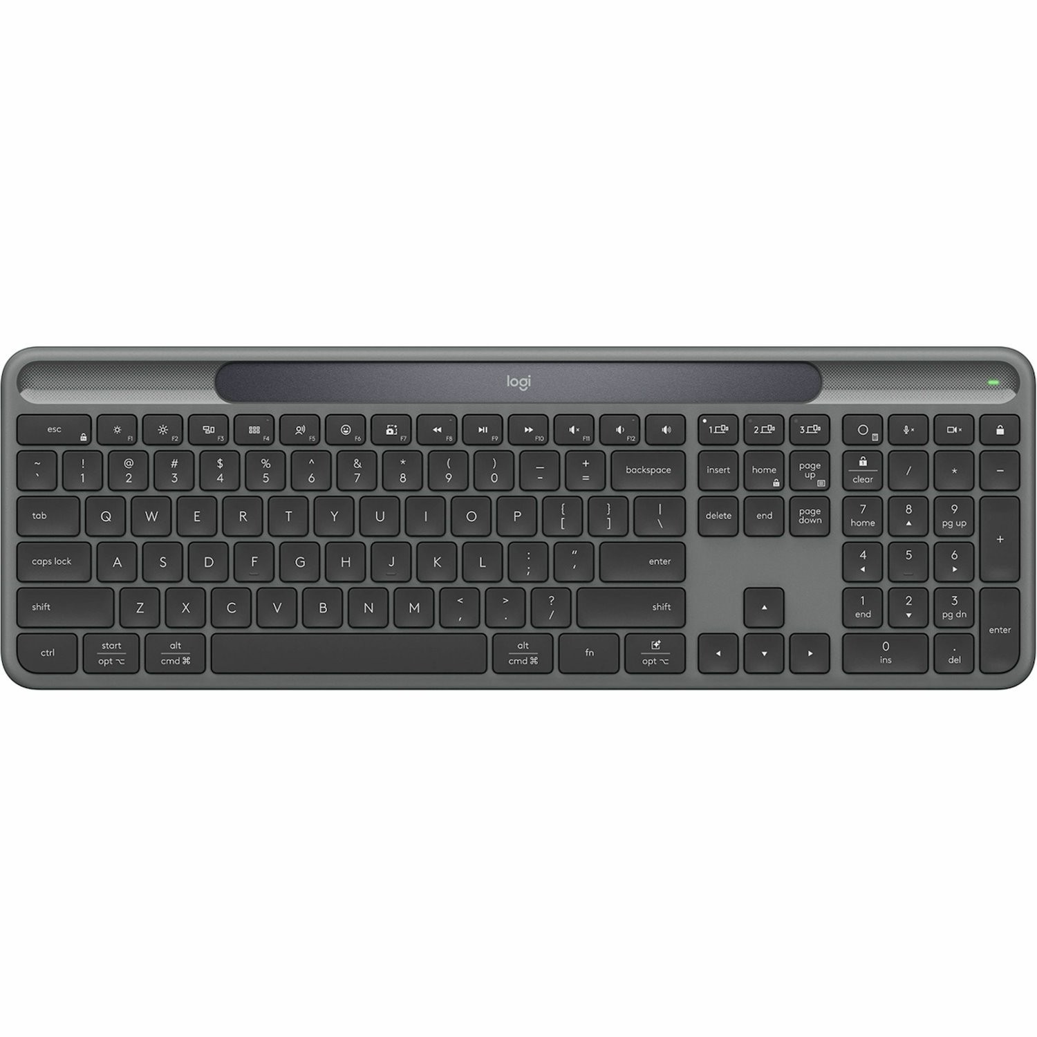 Logitech Signature Slim Solar+ K980 Keyboard - Full-size - Wireless Connectivity - USB Type A, USB Type C Interface - English (US) - QWERTY Layout - Graphite