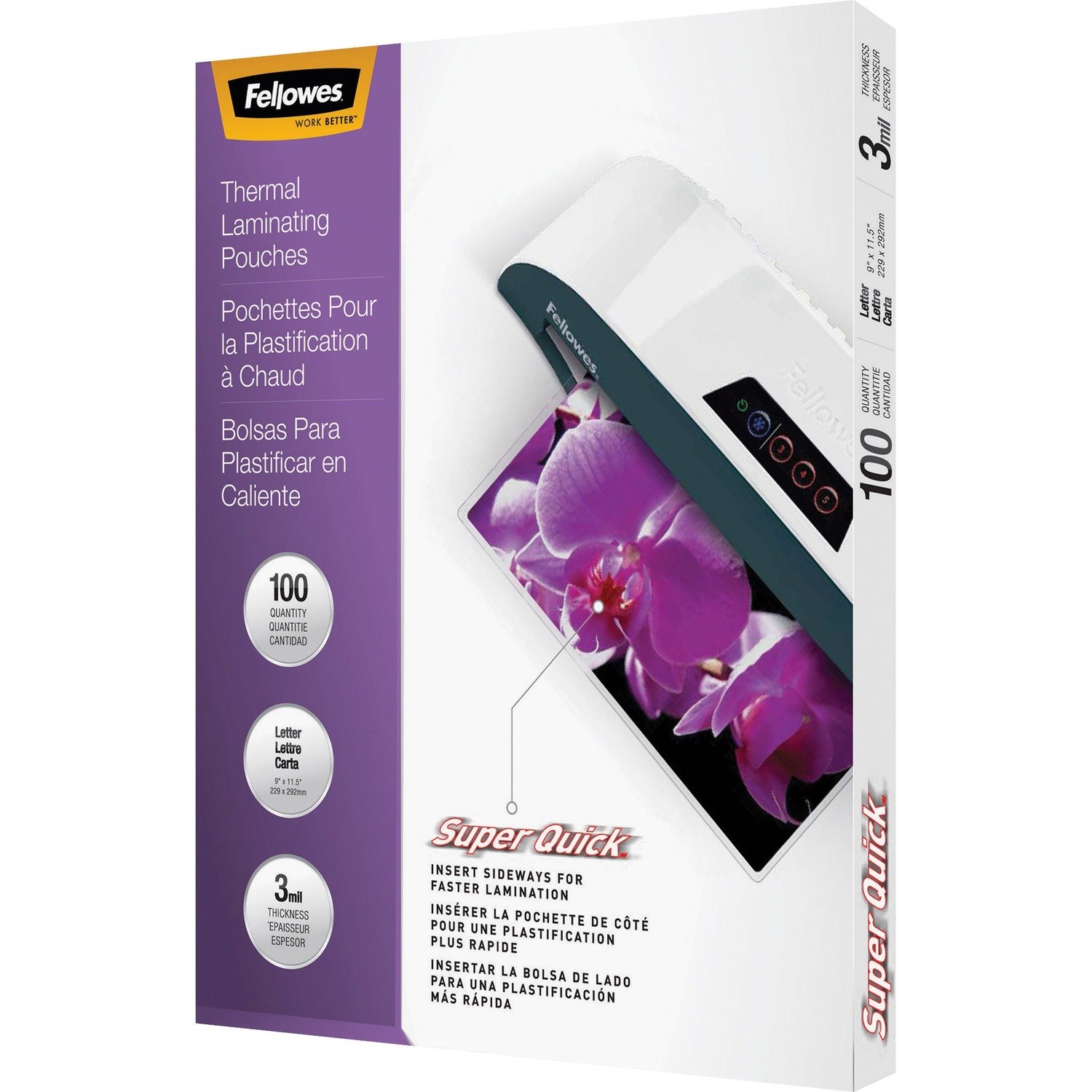 Fellowes Glossy SuperQuick Pouches - Letter, 3 mil, 100 pack