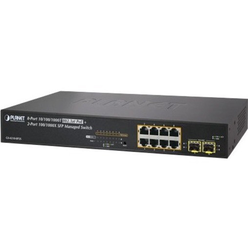 Planet 8-Port 10/100/1000T 802.3at PoE + 2-Port 100/1000X SFP Managed Switch