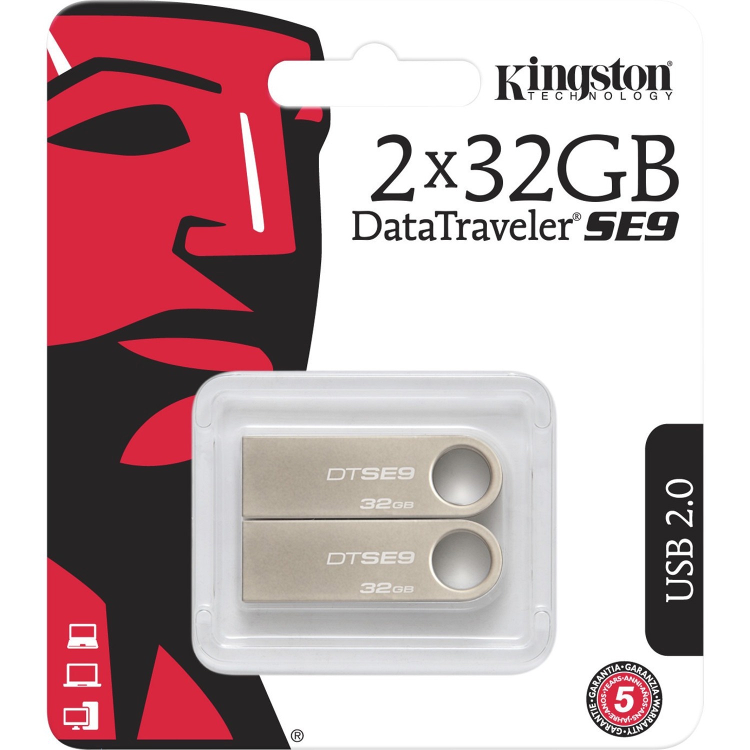 Kingston 32GB USB 2.0 DataTraveler SE9 (Metal casing) (2 Pack)