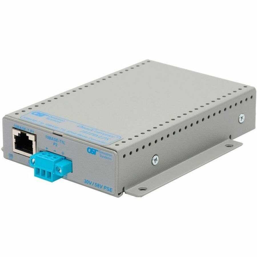 OmniConverter 10T/LPS 1 x 10BASE-T PD RJ-45 and 1 x 10BASE-T1L Terminal SPoE, No Power AC Barrel, Extended Temp, Wall Mount