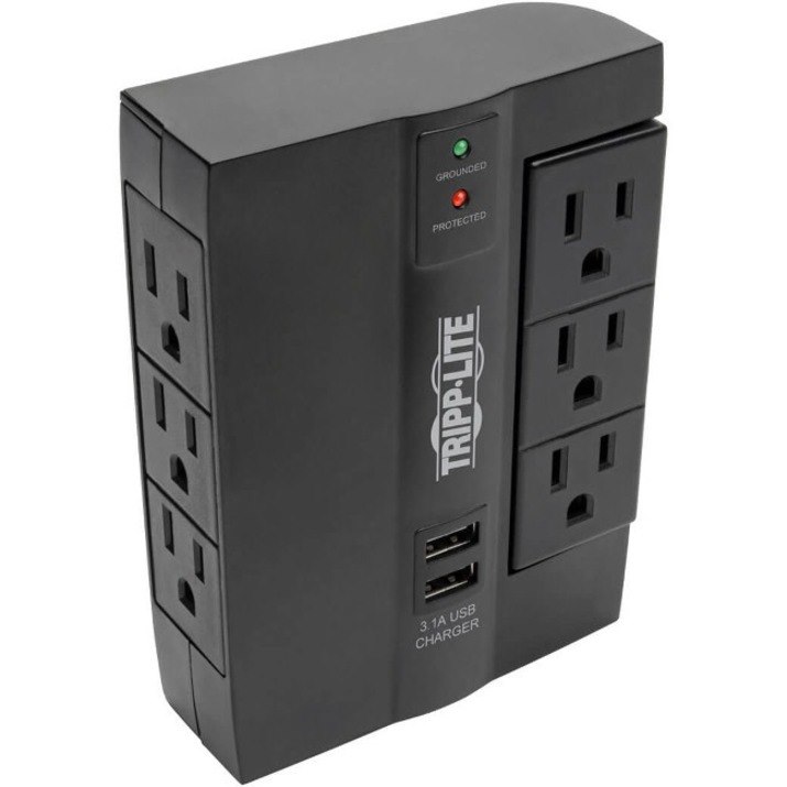 Eaton Tripp Lite Series Protect It! 6-Outlet Surge Protector with 3 Rotatable Outlets - Direct Plug-In, 1200 Joules, 2 USB Ports