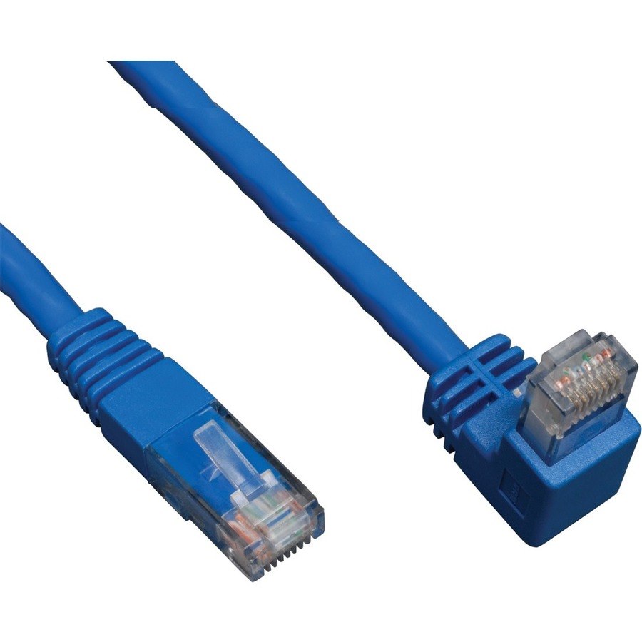 Eaton Tripp Lite Series Down-Angle Cat6 Gigabit Molded UTP Ethernet Cable (RJ45 Right-Angle Down M to RJ45 M), Blue, 5 ft. (1.52 m)