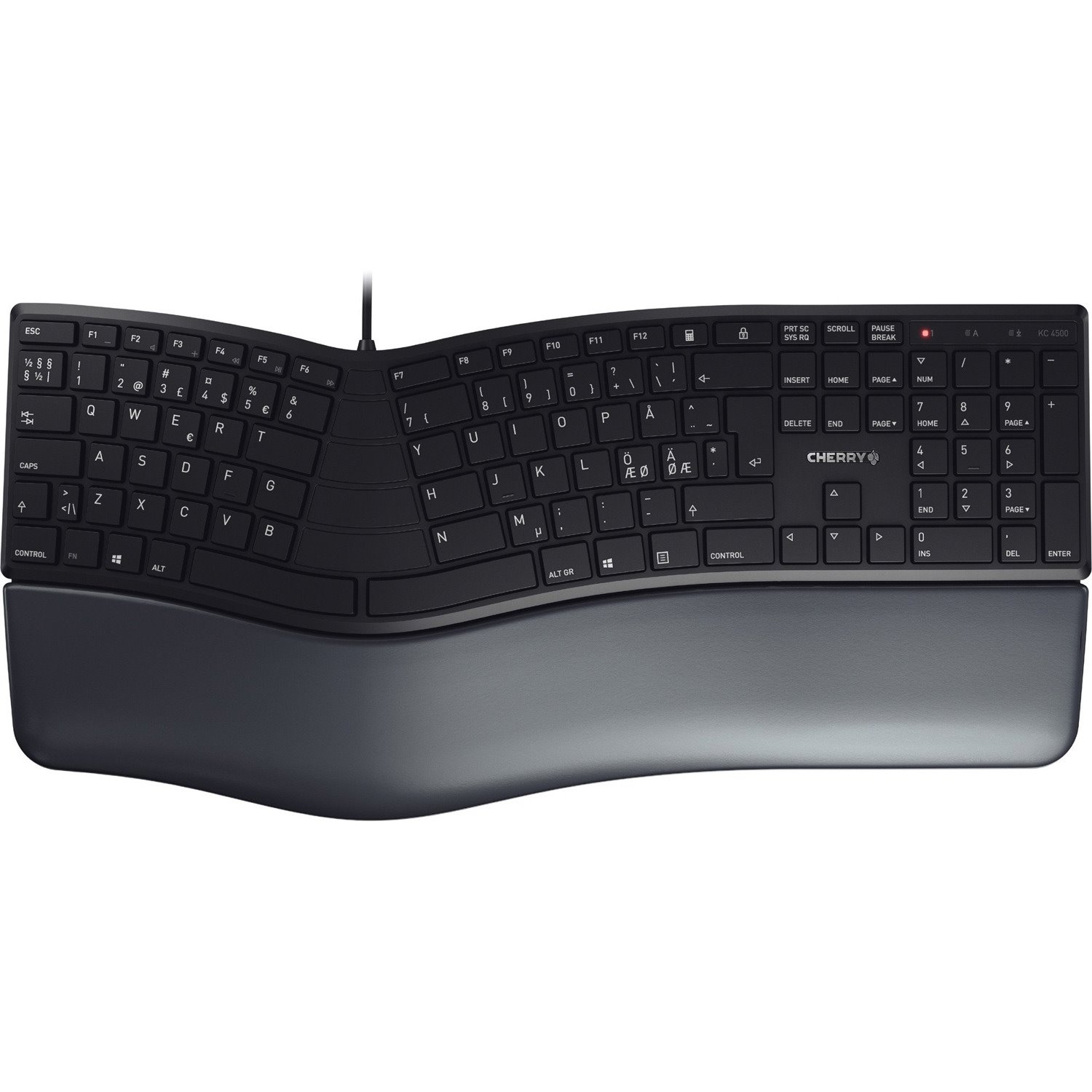 CHERRY ERGO KC 4500 Rugged Keyboard - Cable Connectivity - USB Interface - English (UK) - QWERTY Layout - Black