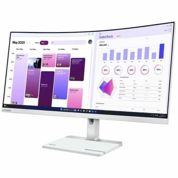 Lenovo L34W-4C 34" Class UW-QHD Curved Screen LED Monitor - 21:9 - Cloud Gray