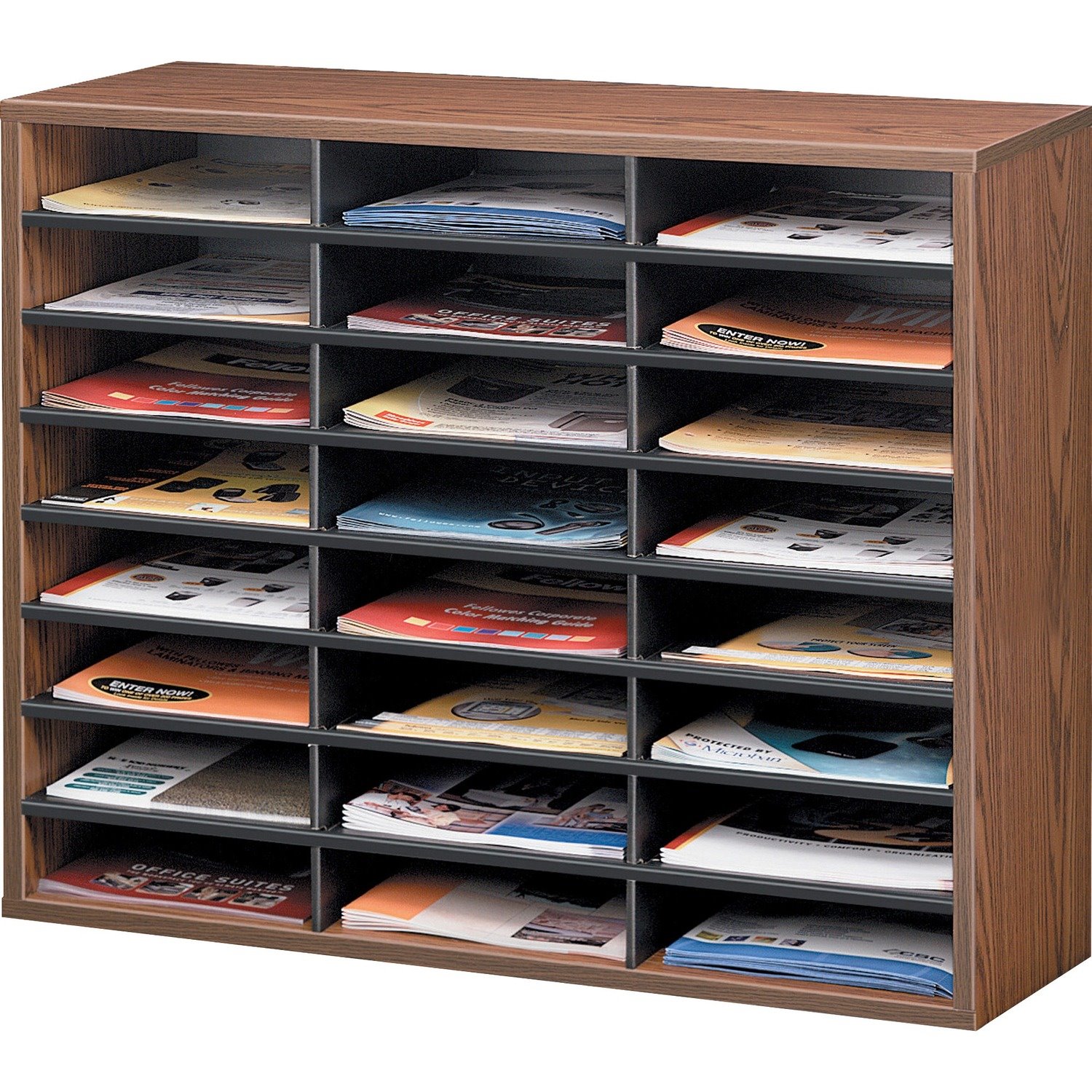 Fellowes Literature Organizer - 24 Compartment Sorter, Medium Oak