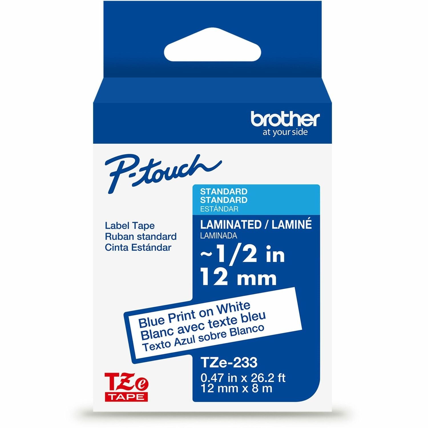 Brother Genuine P-touch TZe233 BL on WHT Label Tape, Laminated, 12mmX8m