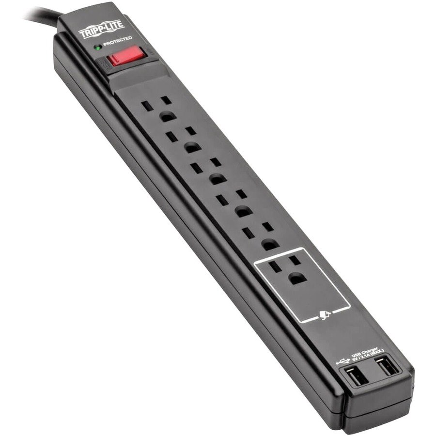 Eaton Tripp Lite Series Protect It! 6-Outlet Surge Protector, 6 ft. Cord, 990 Joules, 2 USB Ports (2.1A), Black Housing