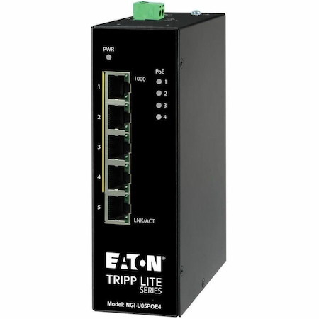Eaton Tripp Lite Series 5-Port Unmanaged Industrial Gigabit Ethernet Switch - 10/100/1000 Mbps, PoE+ 30W, -10° to 60°C, DIN Mount, TAA