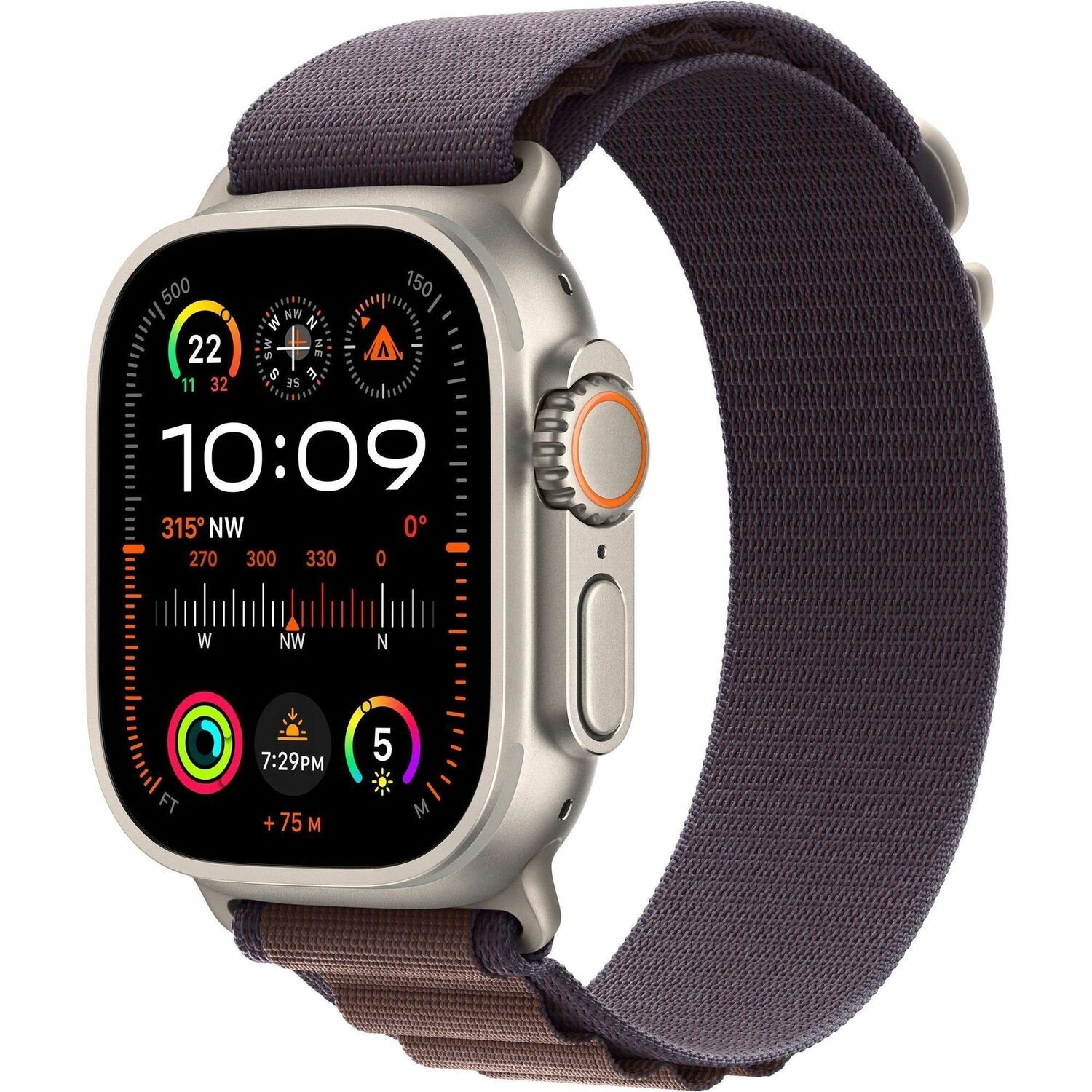 Apple Watch Ultra 2 Smart Watch - 49 mm Case Height - 44 mm Case Width - Titanium Case Color - Indigo Band Color - Glass Body Material - Titanium Case Material - Wireless LAN - LTE, UMTS
