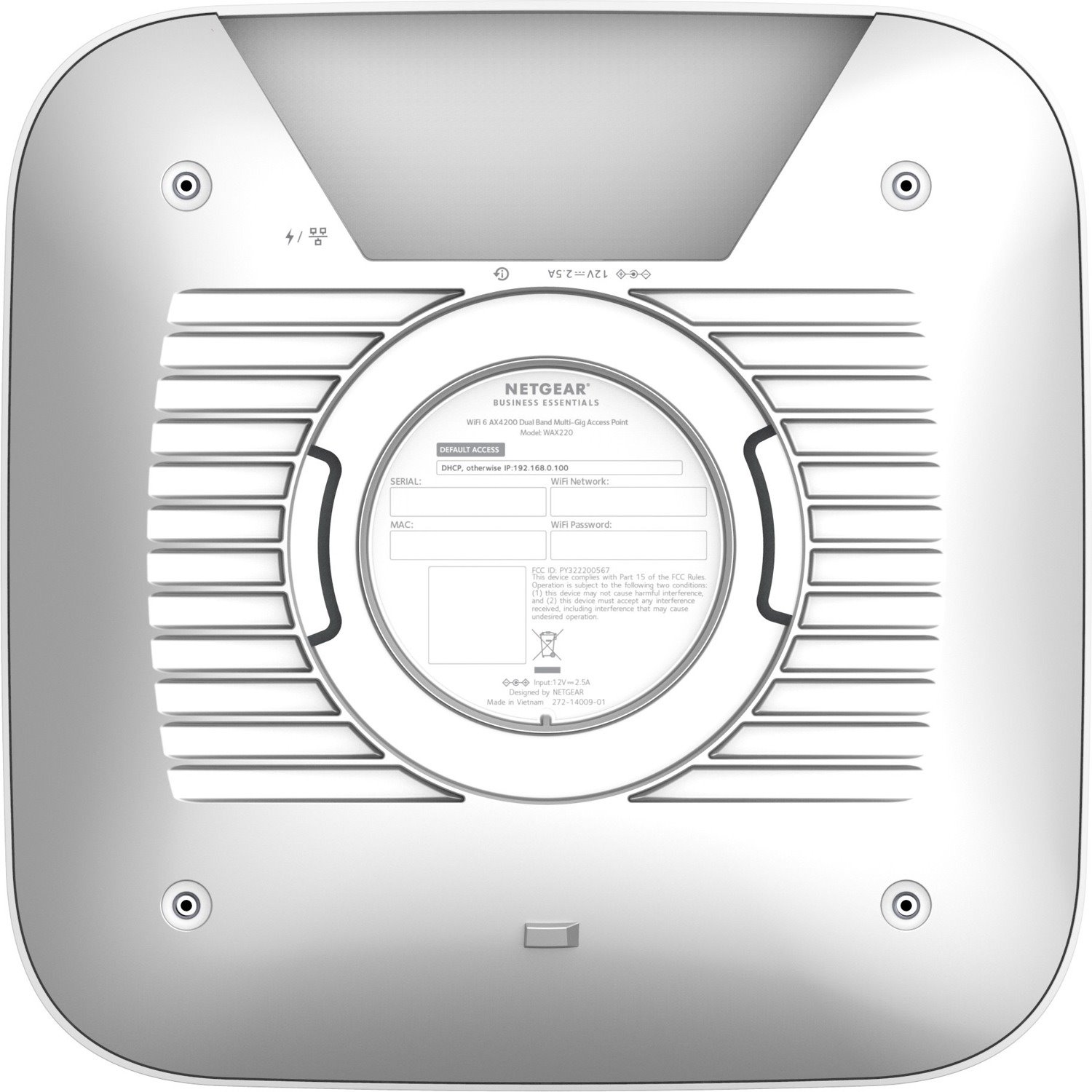 Netgear WAX220 Dual Band IEEE 802.11 a/b/g/n/ac/ax/e 4.10 Gbit/s Wireless Access Point - Indoor