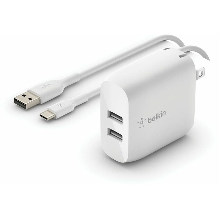 Belkin BoostCharge Dual USB-A Wall Charger 24W (USB-A to USB-C cable included) - Power Adapter