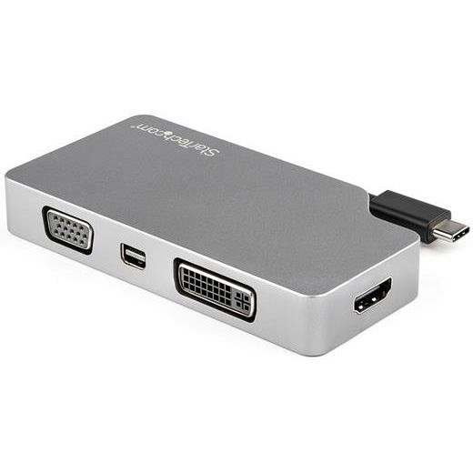 StarTech.com USB C Multiport Video Adapter 4K 60Hz/1080p - USB Type C to HDMI, VGA, DVI or Mini DisplayPort Monitor Adapter - Space Gray