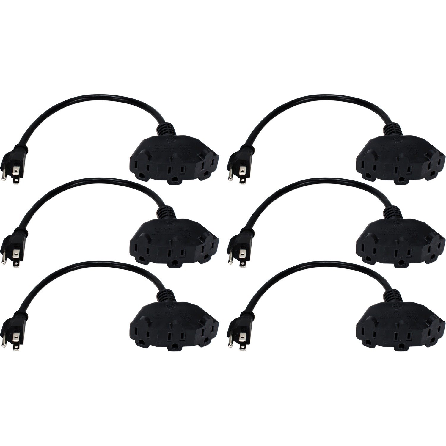 QVS 6-Pack 12 Inches 3-Outlet OutletSaver AC Power Splitter Adaptor