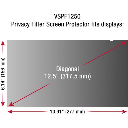 ViewSonic 12.5" Privacy Filter Screen Protector for Widescreen (16:9) Laptop Lightweight Anti-glare and Anti-scratch, Black. 20 screen protectors per master pack
