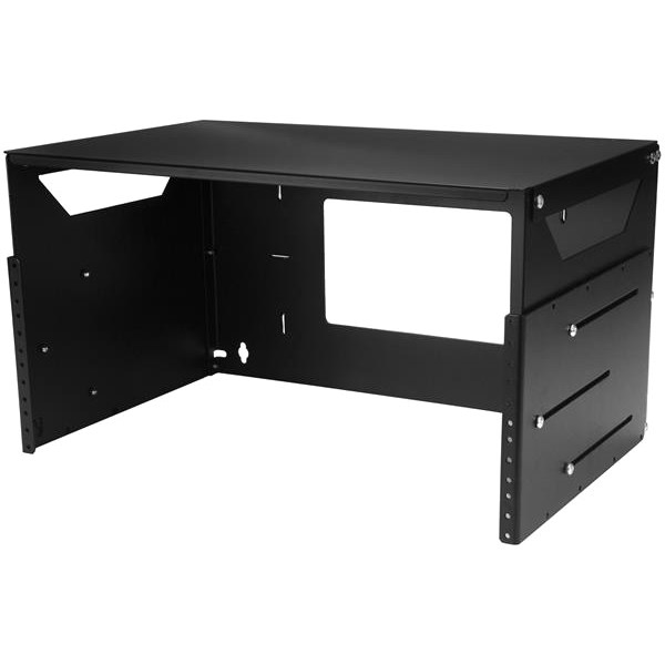 StarTech.com 2-Post 4U Open Frame Wall Mount Network Rack with Built-in Shelf and Adjustable Depth, Computer Rack for IT Equipment, TAA~