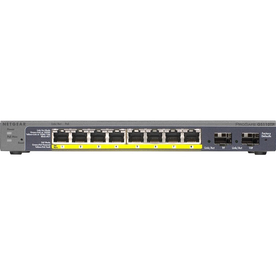 Netgear ProSafe GS110TP 8 Poorten Beheer mogelijk Ethernetswitch - 10/100/1000Base-T, 1000Base-X