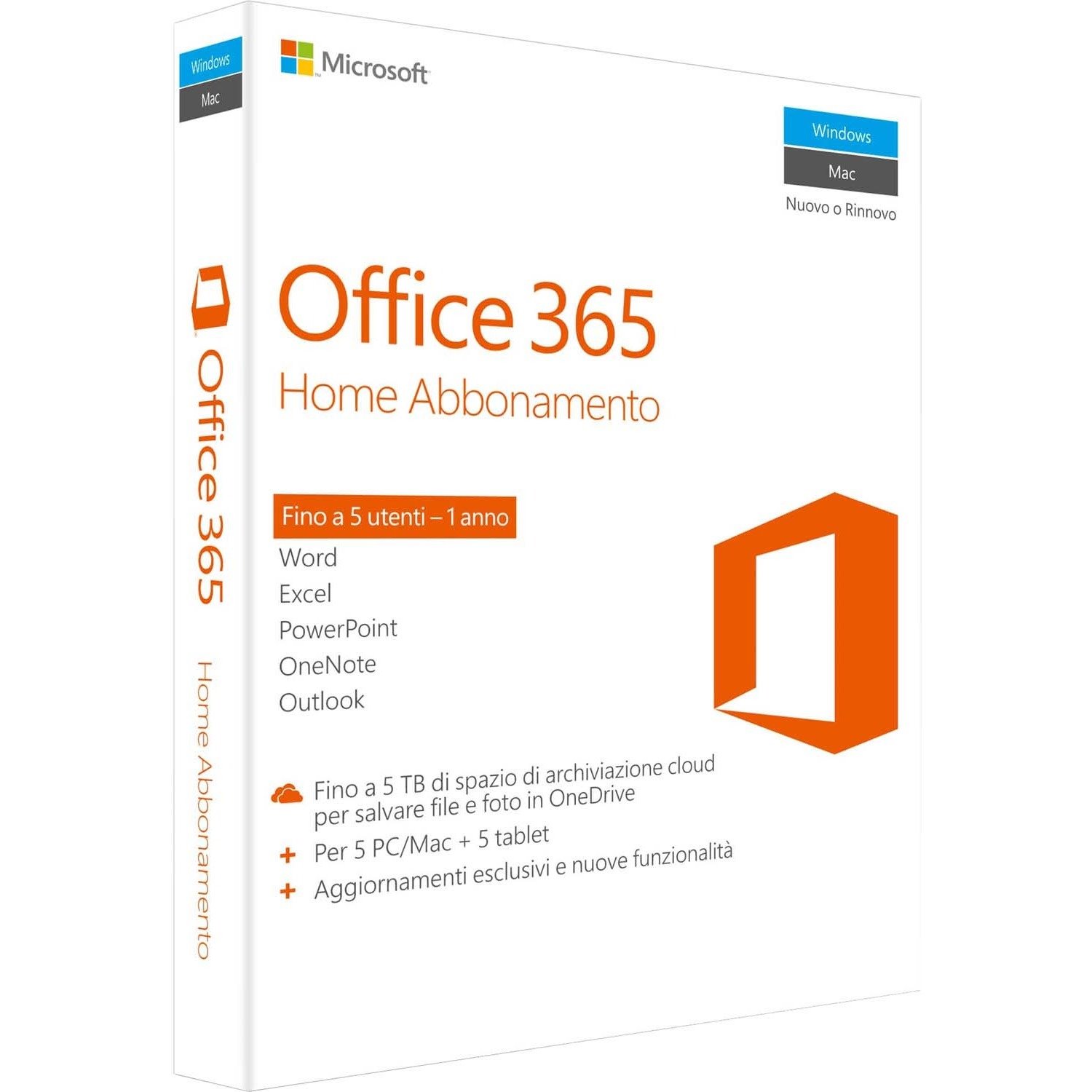 Microsoft Office 365 Home 32/64-bit + Exclusive Upgrades and New Features - Box Pack - Up to 5 User, 5 PC/Mac, 5 Tablet, 5 Phone, 5 TB OneDrive Cloud Storage - 1 Year