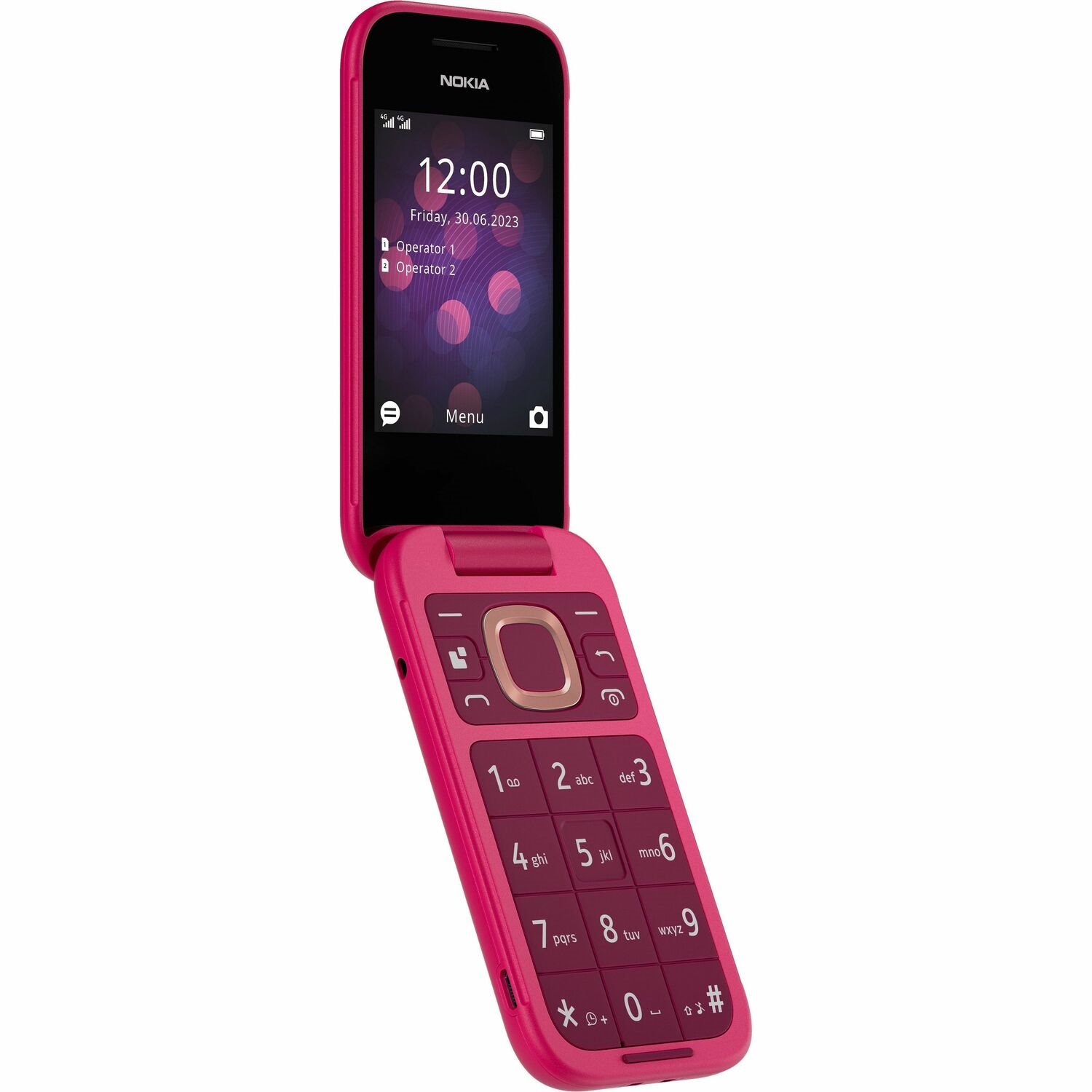 Nokia 2660 Flip 128 MB Feature Phone - 2.8" Flexible Folding Screen TFT LCD QVGA 240 x 320 - Cortex A71 GHz - 48 MB RAM - Series 30+ - 4G - Pop Pink