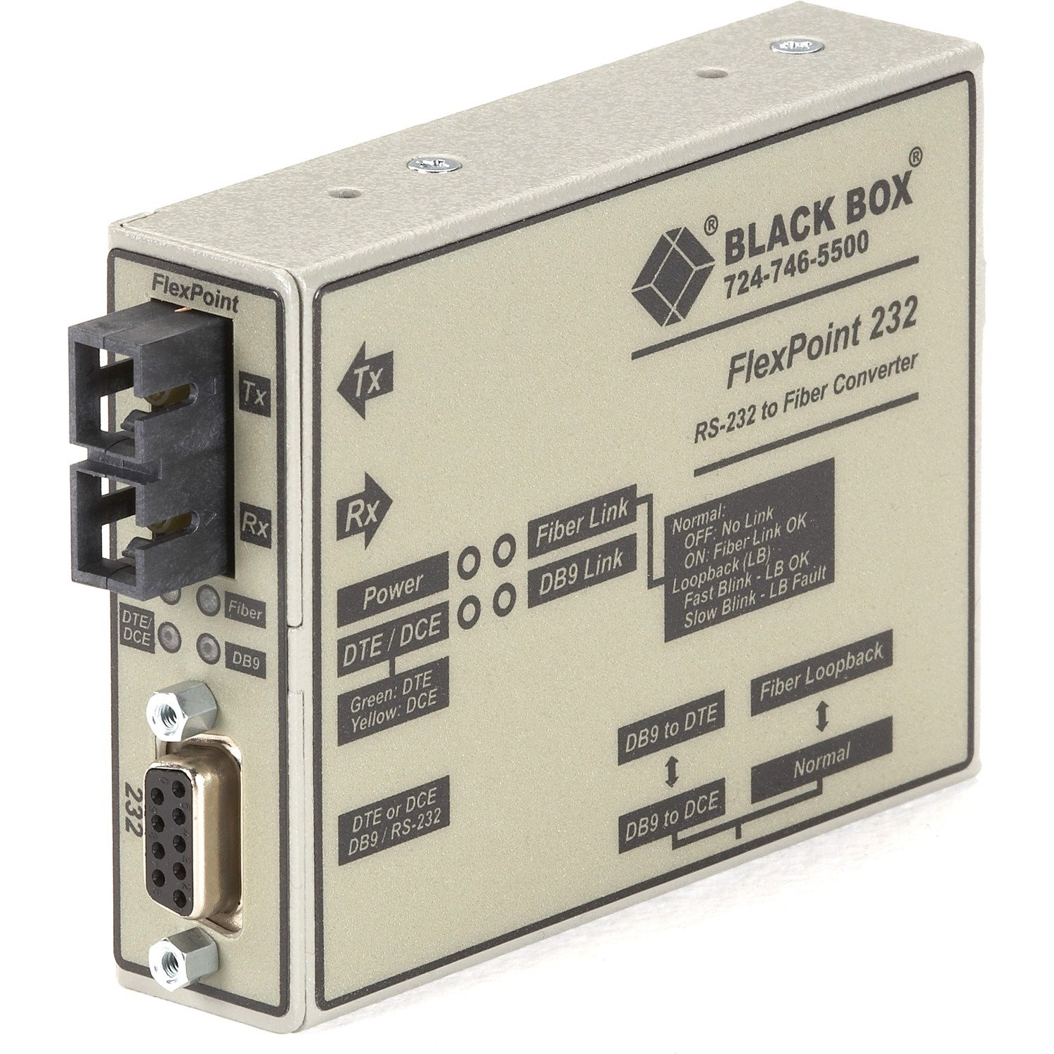 Black Box FlexPoint RS-232 to Fiber Converter, 850-nm Multimode, 2.5 km, SC