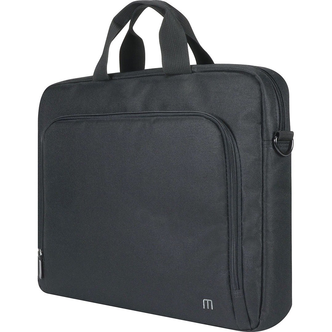 This computer briefcase includes a laptop compartment, a front accessories pocket and a shoulder strap to facilitate your trips.