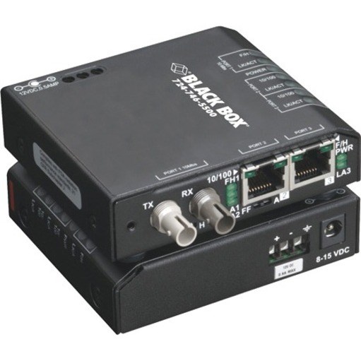 Black Box Fast Ethernet (100-Mbps) Hardened Temperature Switch - (2) 10/100-Mbps Copper RJ45, (1) 100-Mbps Multimode Fiber, 1300nm, 2km, ST, 220V AC-Power