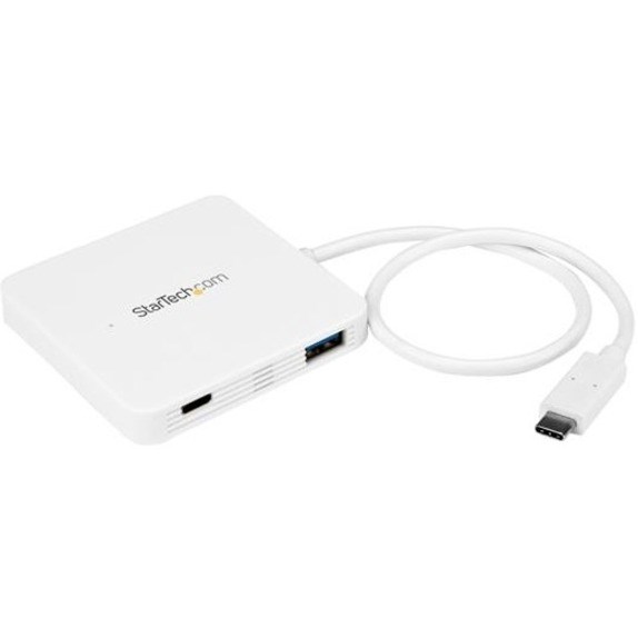 StarTech.com 3 Port USB C Hub with Power Delivery - USB-C to 3x USB-A - USB 3.0 Hub - White - 3 Port USB Hub - USB Port Expander