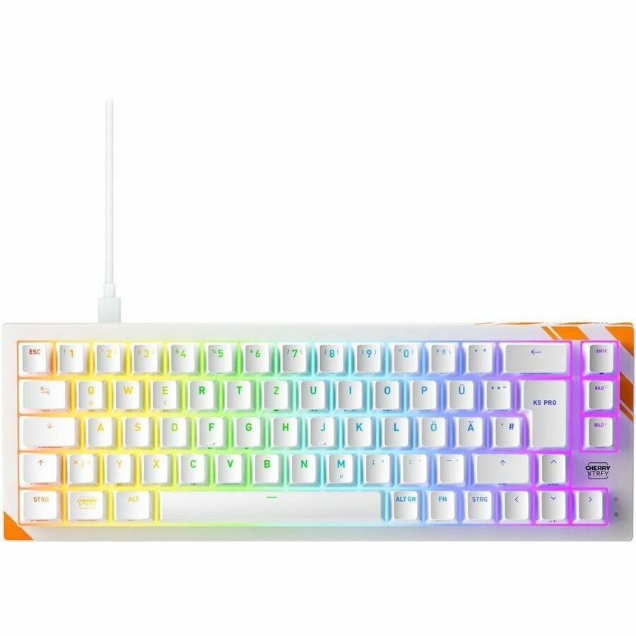 CHERRY K5 Pro TMR G8E-24200 Gaming Keyboard - Compact - Cable Connectivity - USB Type A Interface - RGB LED - German - White