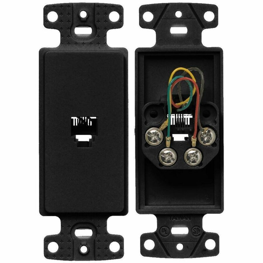 Bryant Plates, 1-Gang Frame, With Jack, 6- Position 4-Conductor, Screw Terminal, Black