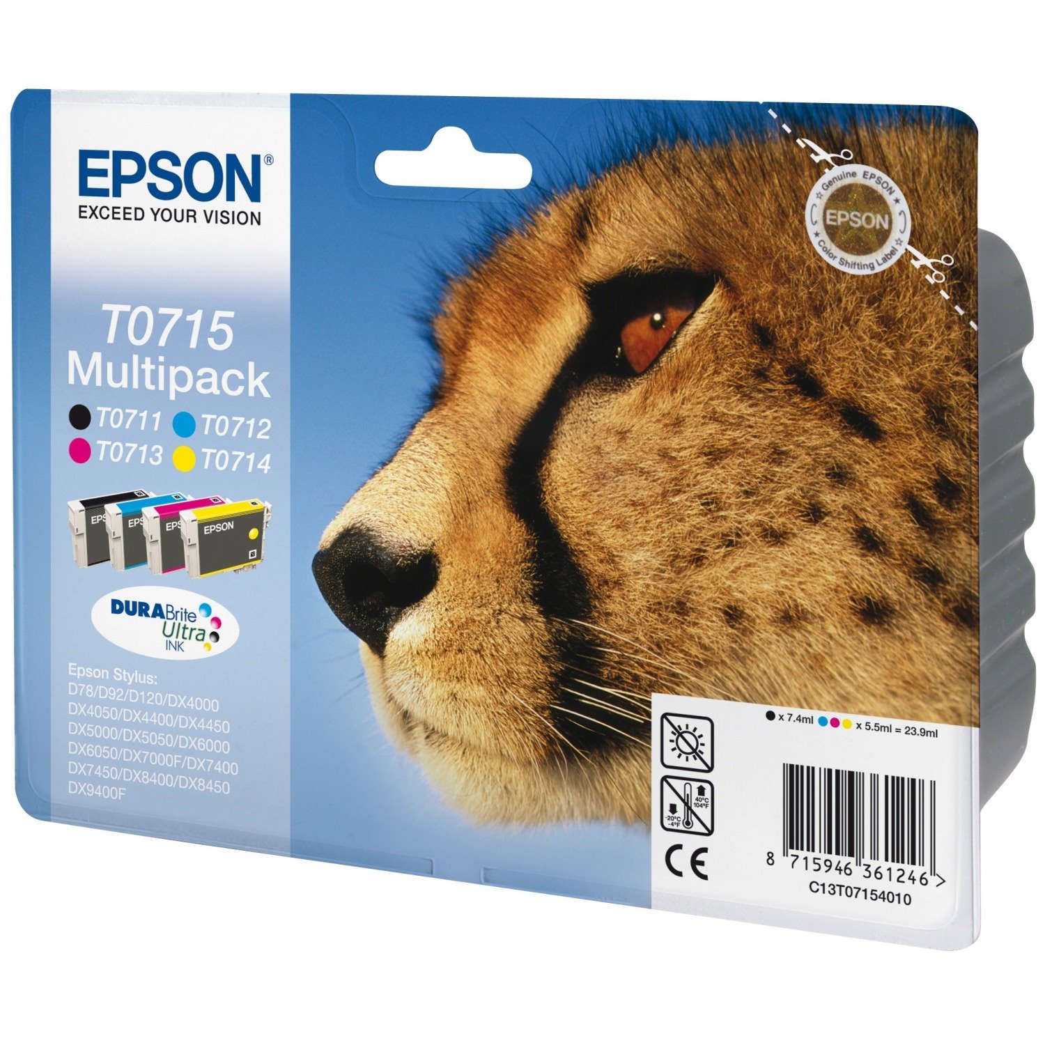 Epson DURABrite Ultra T0715 Inkjet Ink Cartridge - Black, Cyan, Magenta, Yellow - 4 / Pack