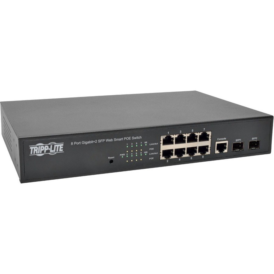 Eaton Tripp Lite Series 8 10/100/1000Mbps Port Gigabit L2 Web-Smart Managed PoE+ Switch, 140W, 2 Dedicated Gigabit SFP Slots, 20 Gbps, Web Interface