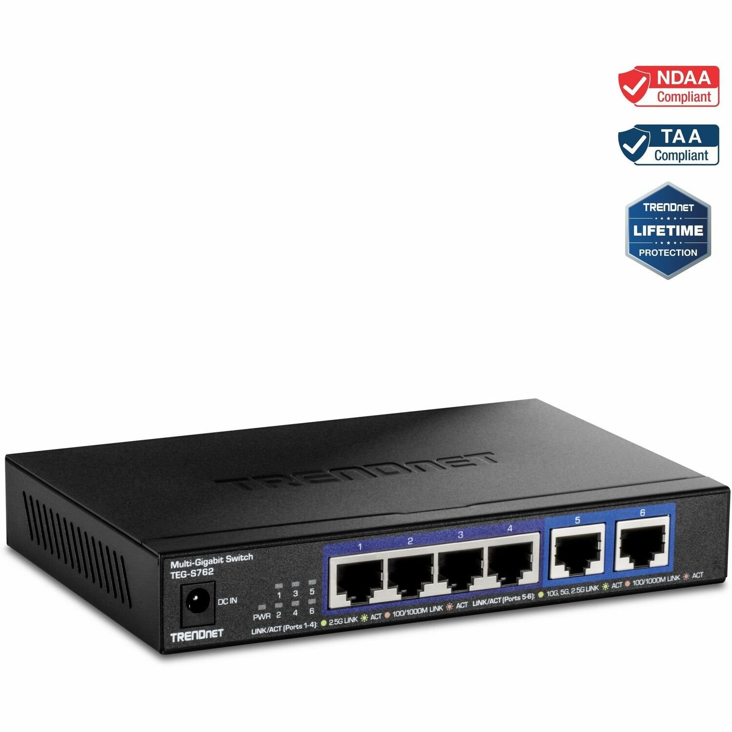 TRENDnet TEG-S762 6 Anschl&uuml;sse Ethernet-Switch - 2.5 Gigabit Ethernet, 10 Gigabit Ethernet - 2.5GBase-T, 10GBase-T - TAA-konform