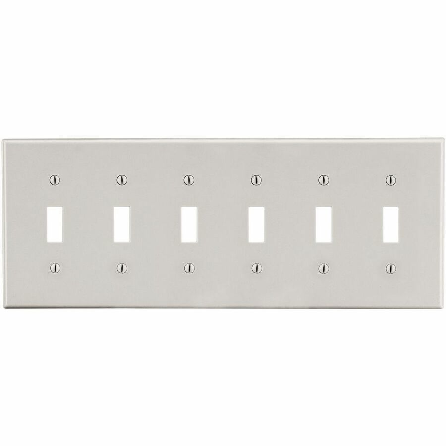 Bryant Wallplate, 6-Gang, 6) Toggle, Light Almond