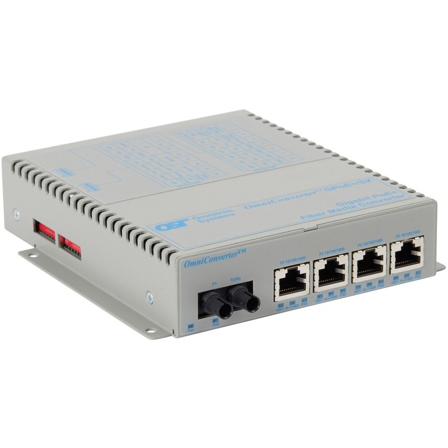 Omnitron Systems OmniConverter Unmanaged Gigabit PoE+, MM ST, RJ-45, Ethernet Fiber Switch