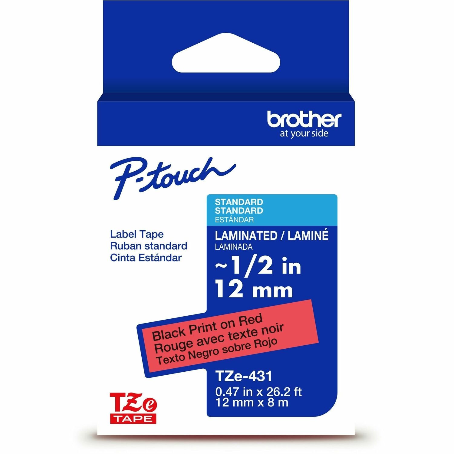 Brother Genuine P-touch TZe431 BK on RD Label Tape, Laminated, 12mmX8m