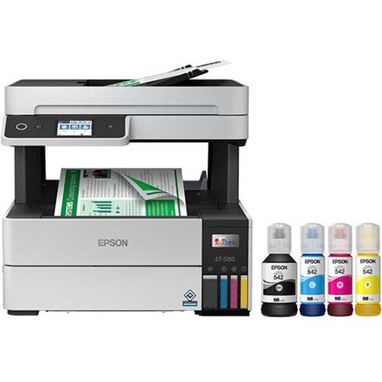 Epson EcoTank Pro ET-5150 Inkjet Multifunction Printer-Color-White-Copier/Scanner-4800x1200 dpi Print-Automatic Duplex Print-33000 Pages-250 sheets Input-Color Flatbed Scanner-1200 dpi Optical Scan-Wireless LAN-Epson Connect-Mopria