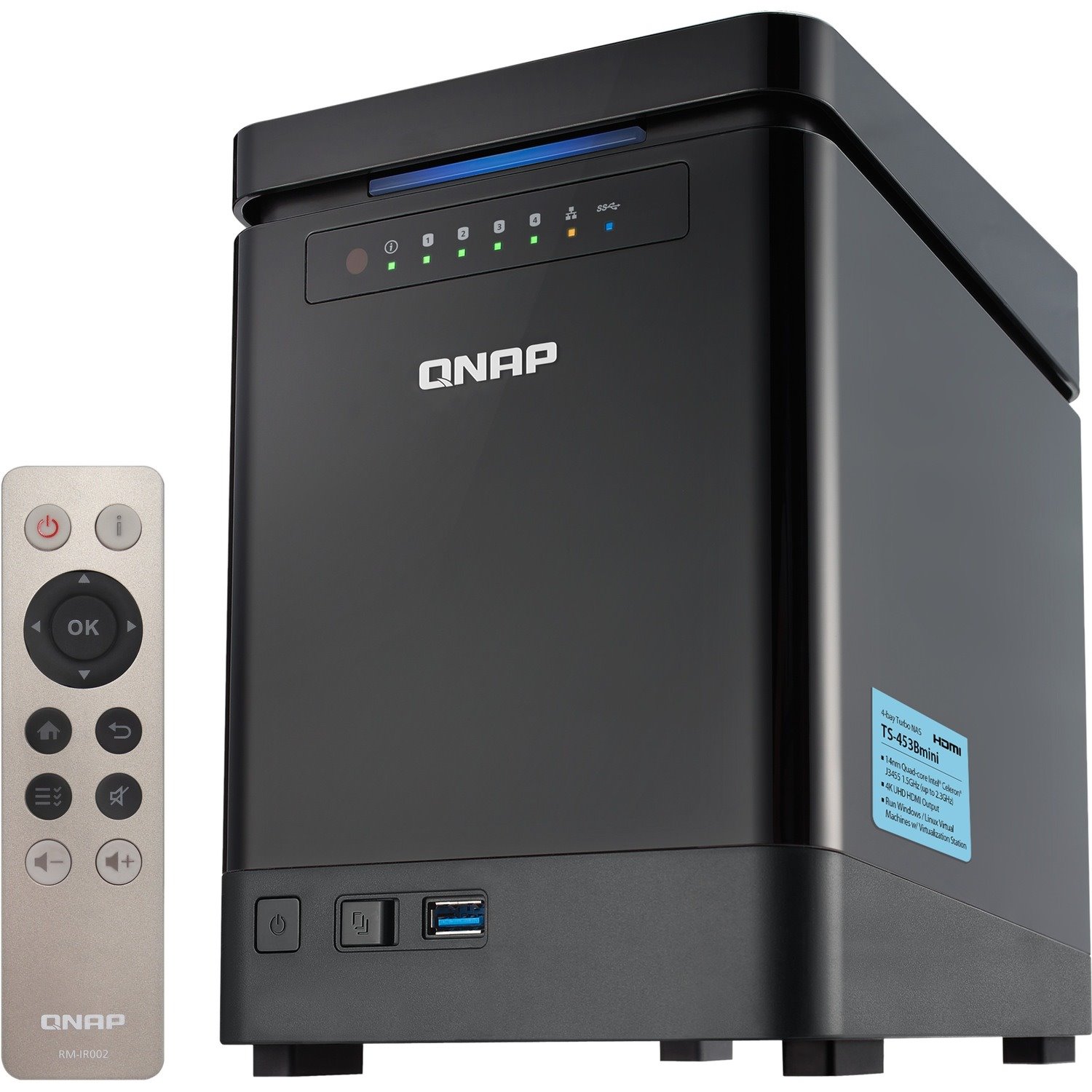 QNAP Turbo NAS TS-453Bmini 4 x Total Bays SAN/NAS Storage System Celeron J3455 Quad-core (4 Core) 1.50 GHz - 8 GB RAM - DDR3L SDRAM Vertical