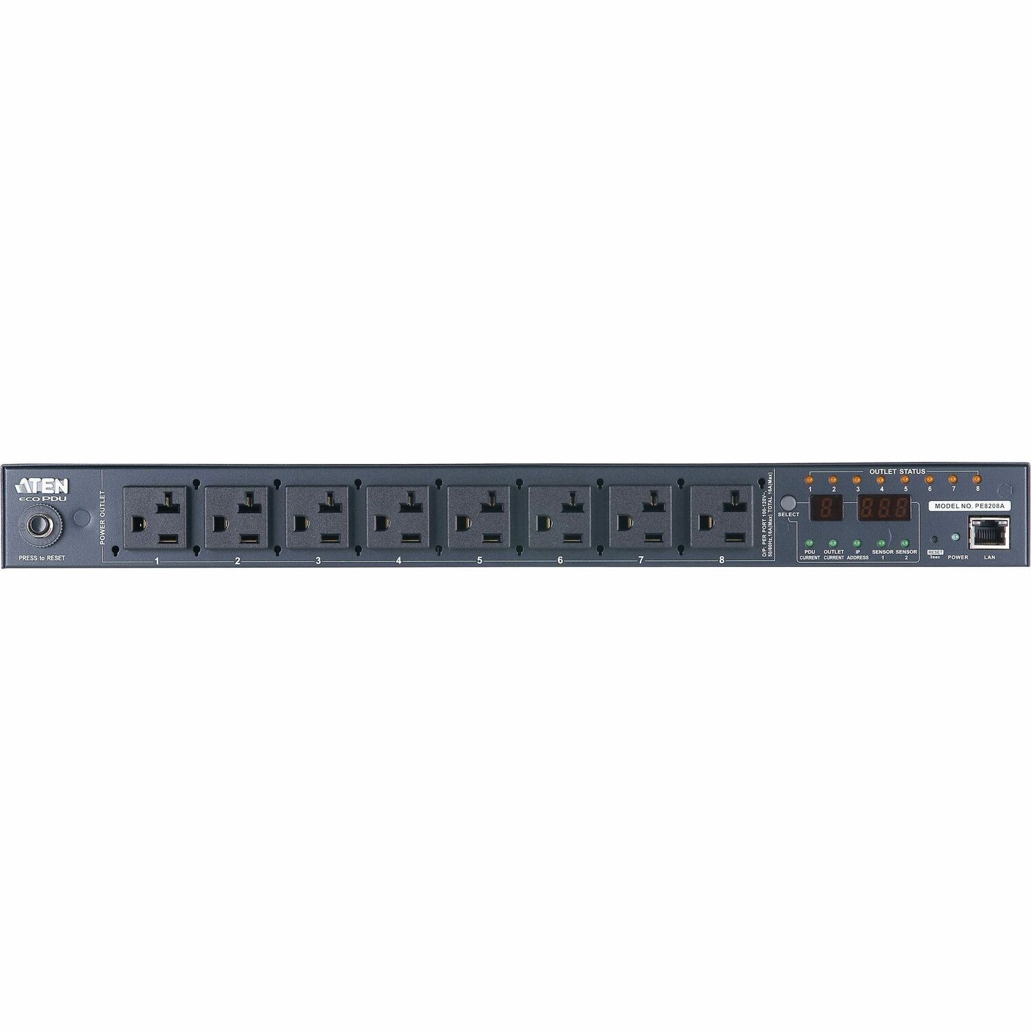 Aten 8 Port 1U 16A Smart PDU with Outlet level metering and outlet control, 7xC13 + 1xC19 Outlets (PE8208G)