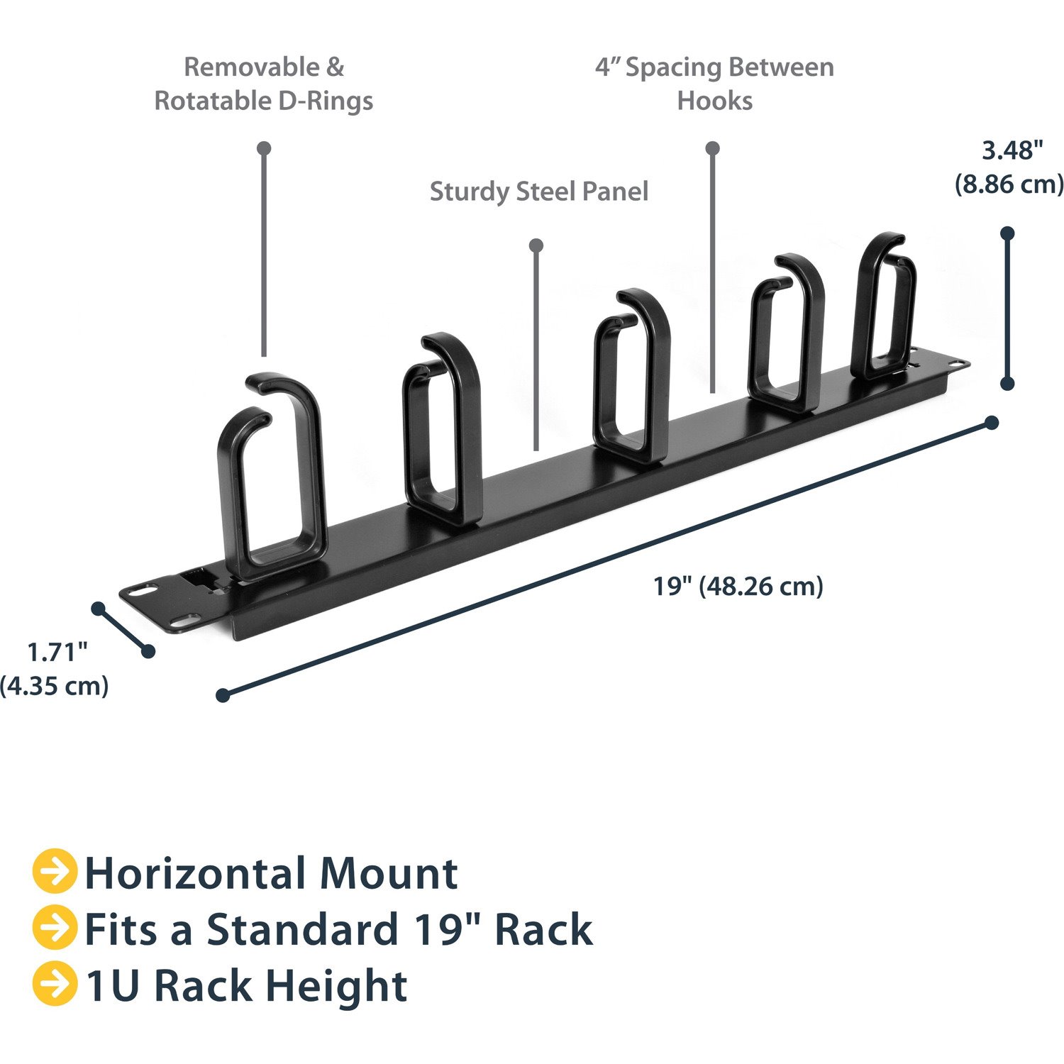 StarTech.com 1U 19in Metal Rackmount Cable Management Panel - Rack cable management kit - 1U