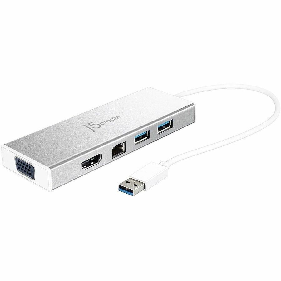 j5create USB 3.2 Gen 1 (3.1 Gen 1) Type-A Docking Station for Monitor, Notebook - Silver